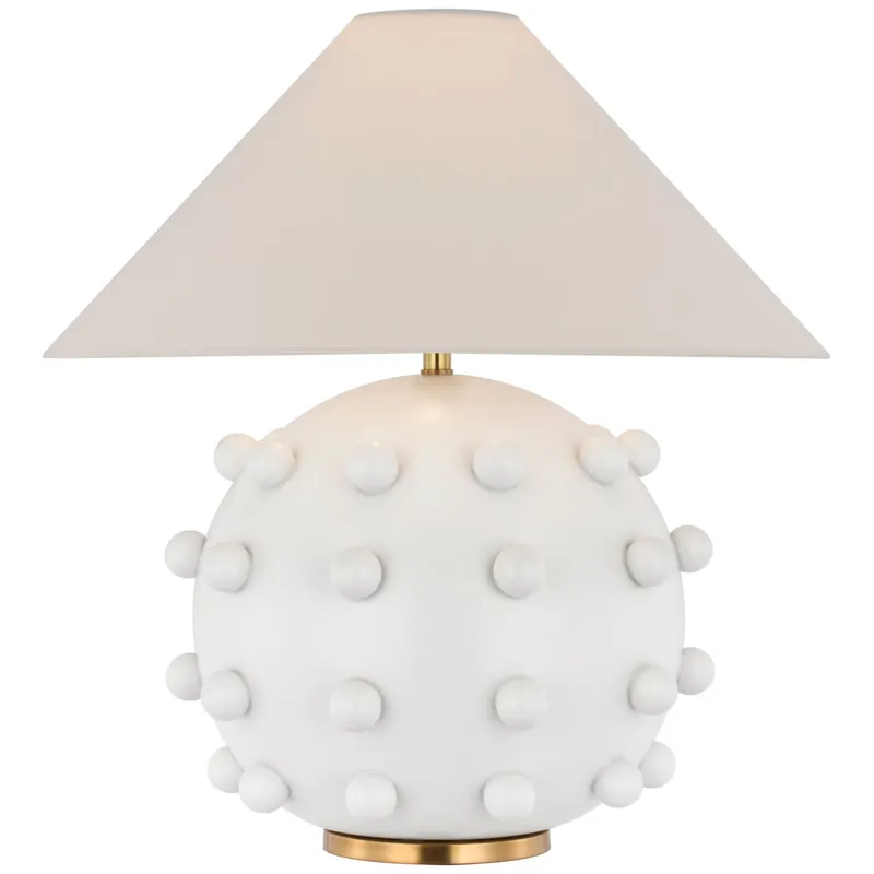 Kelly Wearstler Linden Medium Orb Table Lamp in Plaster White with Linen Shade W21" x H23"