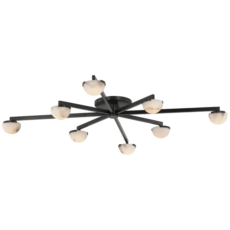 Kelly Wearstler Pedra Extra Large Staggered Arm Flush Mount in Bronze with Alabaster Ceiling Light W48" x H6"