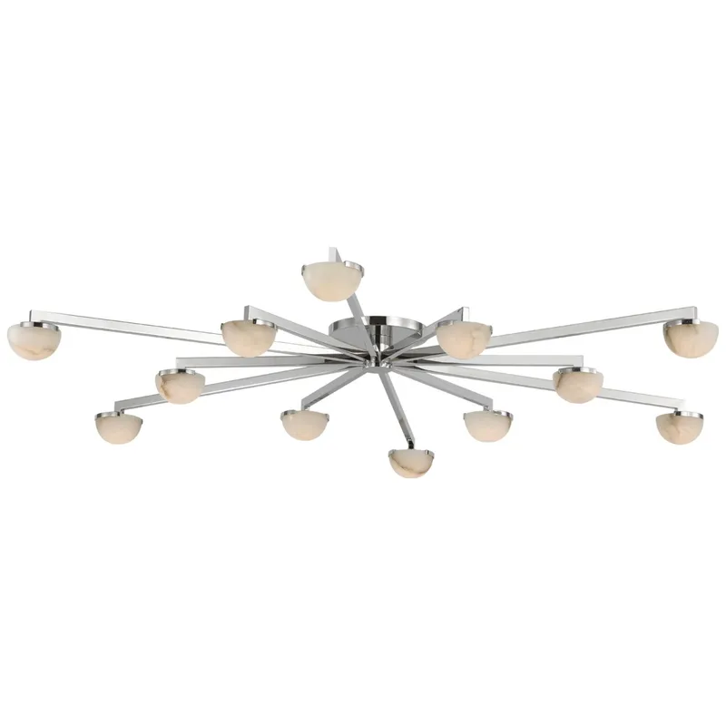 Kelly Wearstler Pedra Grande Staggered Arm Flush Mount in Polished Nickel with Alabaster Ceiling Light W60" x H6"