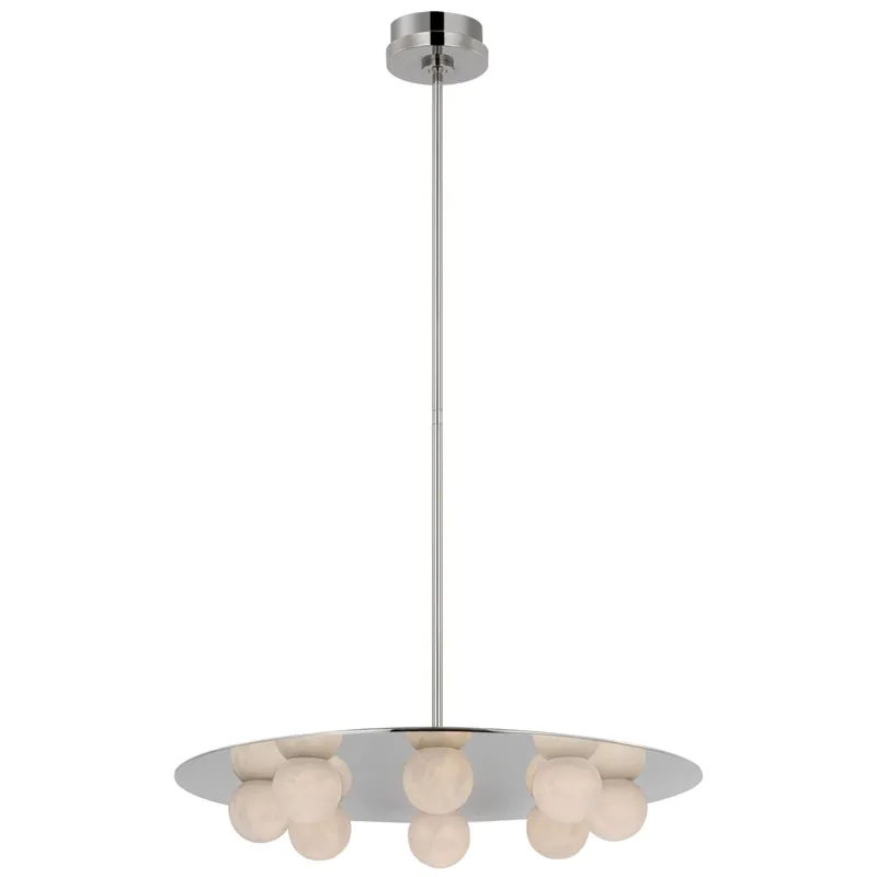 Kelly Wearstler Pertica 24" Eight Light Chandelier in Polished Nickel with Alabaster Ceiling Light W24"