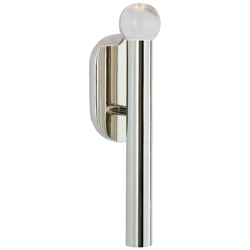 Kelly Wearstler Rousseau Small Bath Sconce in Polished Nickel with Clear Glass Orb Wall Light W3" x H10.75"
