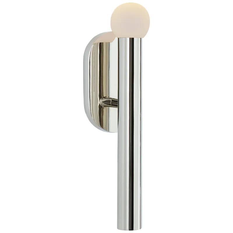 Kelly Wearstler Rousseau Small Bath Sconce in Polished Nickel with Etched Crystal Orb Wall Light W3" x H10.75"