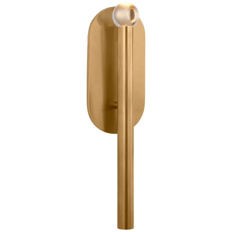 Kelly Wearstler Rousseau Medium Bath Sconce in Antique-Burnished Brass with Clear Glass Orb Wall Light W4.25" x H15.5"