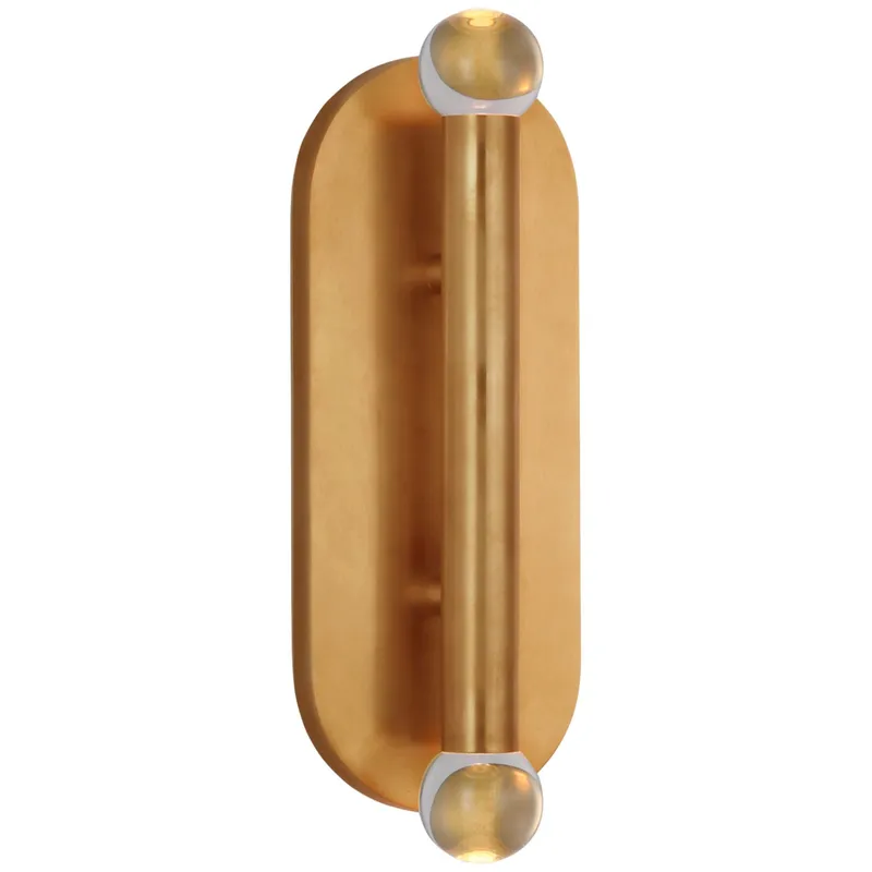 Kelly Wearstler Rousseau Large Vanity Sconce in Antique-Burnished Brass with Clear Glass Orb Wall Light W4.25" x H12.25"