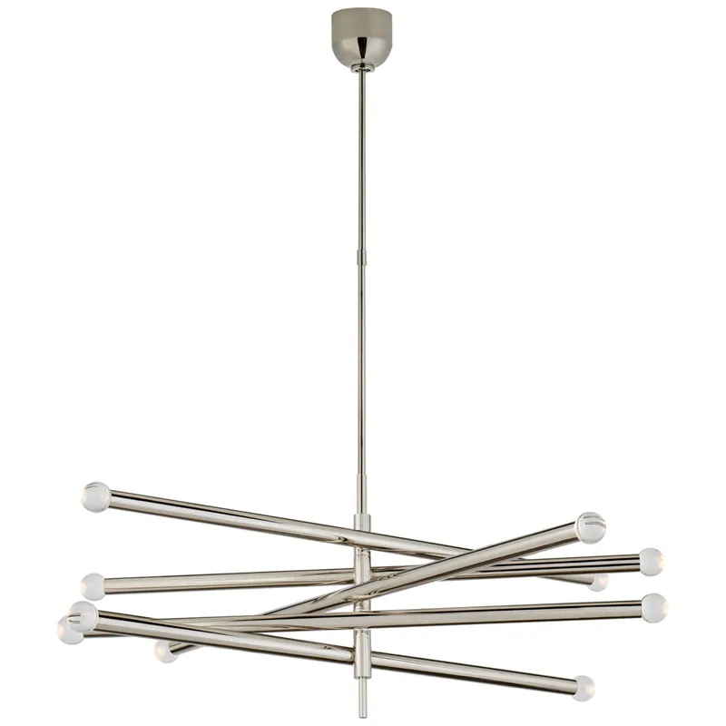 Kelly Wearstler Rousseau Grande Ten Light Articulating Chandelier in Polished Nickel with Clear Glass Orb Ceiling Light W3.5" - 38.25"