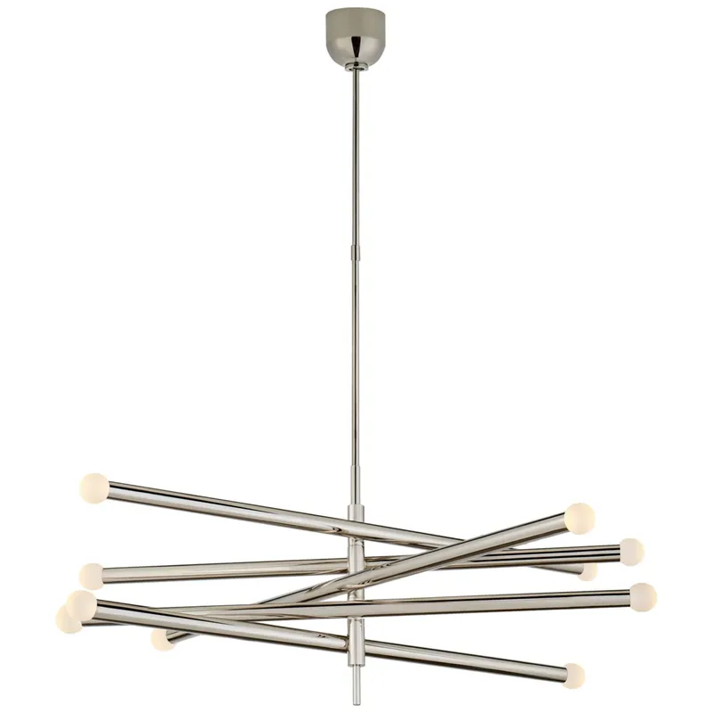 Kelly Wearstler Rousseau Grande Ten Light Articulating Chandelier in Polished Nickel with Etched Crystal Orb Ceiling Light W3.5" - 38.25"