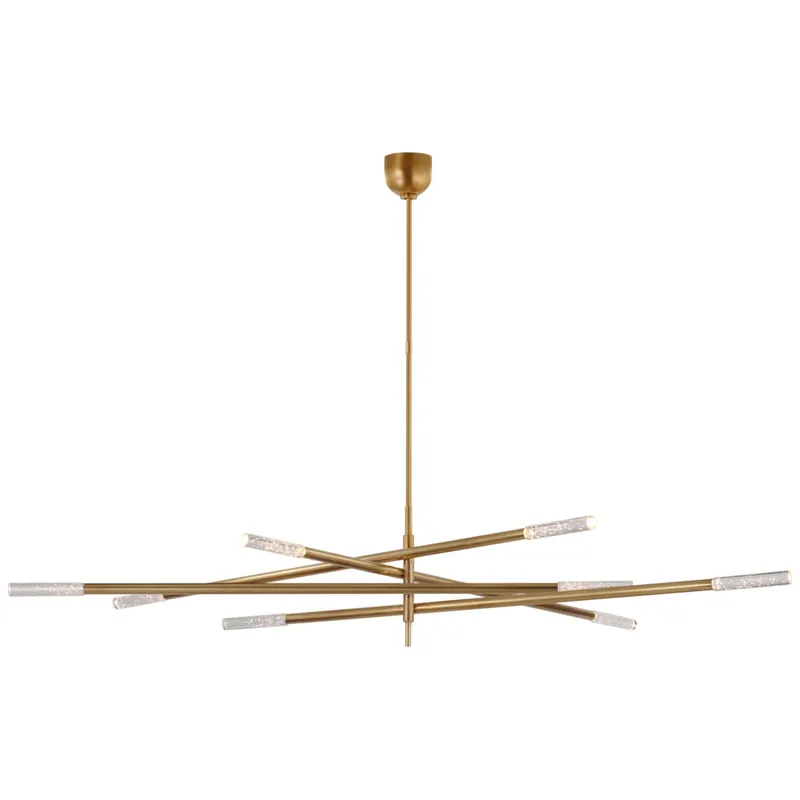 Kelly Wearstler Rousseau Oversized Eight Light Articulating Chandelier in Antique-Burnished Brass with Seeded Glass Ceiling Light W80"