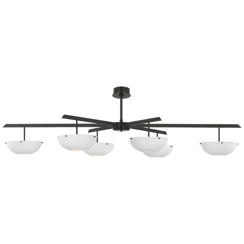 AERIN Valencia Grande Six Light Chandelier in Bronze with Matte White Ceiling Light W66.5"