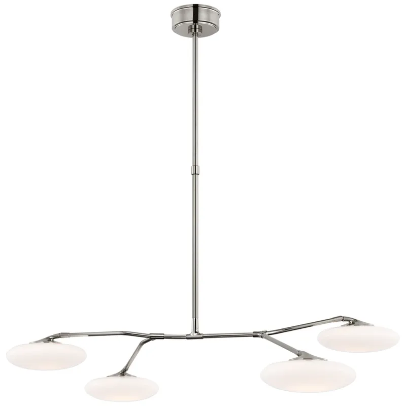 Champalimaud Brindille Large Four Light Chandelier in Polished Nickel with White Glass Ceiling Light W47.75" x 32.5"