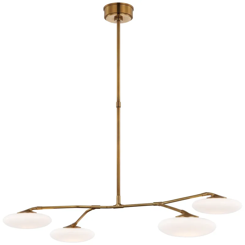 Champalimaud Brindille Large Four Light Chandelier in Soft Brass with White Glass Ceiling Light W47.75" x 32.5"