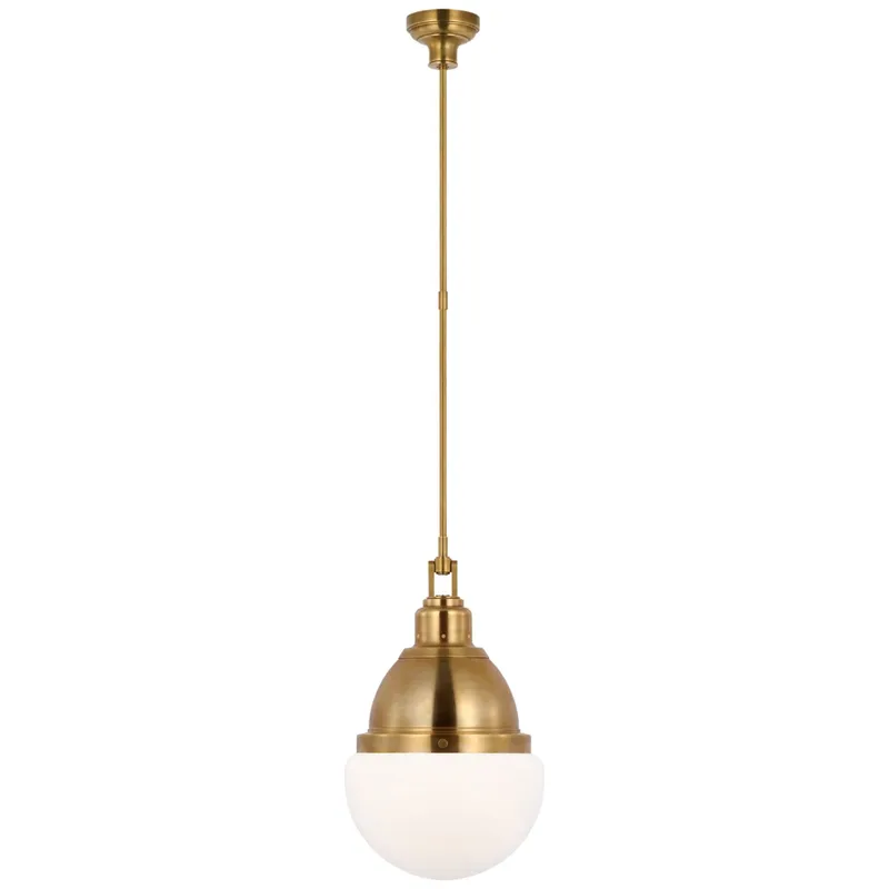 Amber Lewis Bernard 14" Pendant in Hand-Rubbed Antique Brass with White Glass Ceiling Light W13.75"
