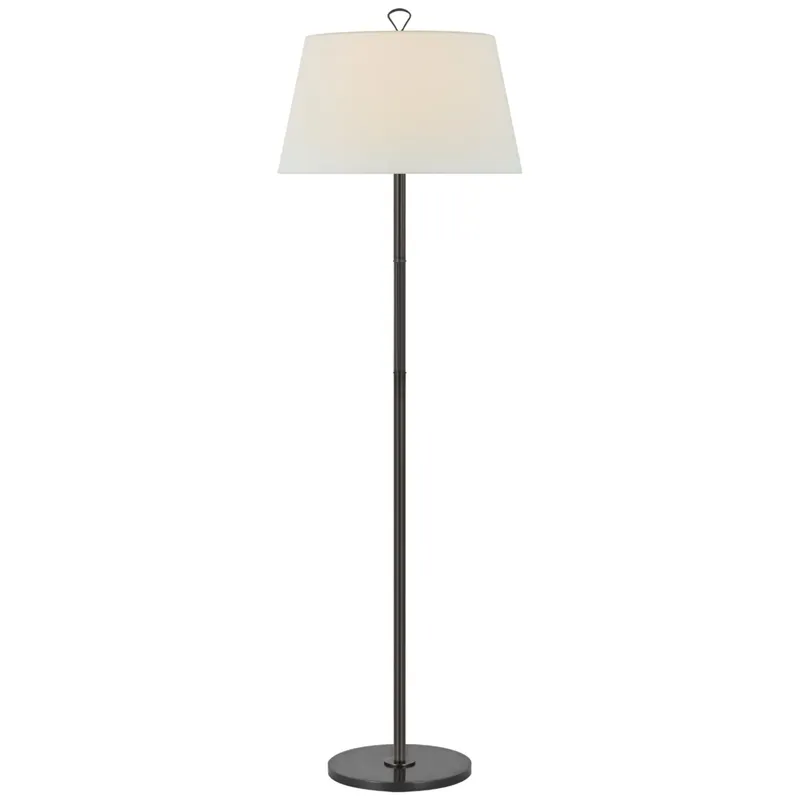 Amber Lewis Griffin Large Floor Lamp in Bronze and Chocolate Leather with Linen Shade W19.5" x H62.5"