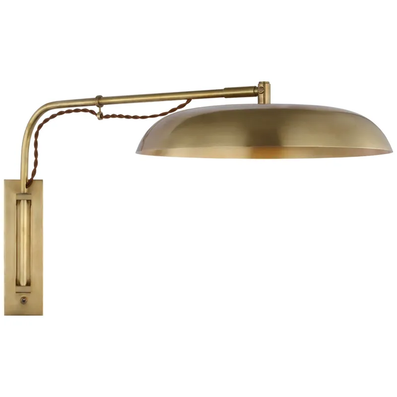 Amber Lewis Cyrus Medium Articulating Wall Light in Hand-Rubbed Antique Brass with White Glass W14" x H13.5"