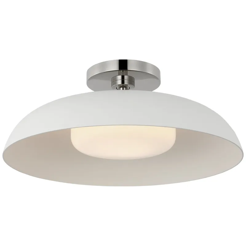 Amber Lewis Cyrus 16" Flush Mount in Polished Nickel and White with White Glass Ceiling Light W15.5" x H6"