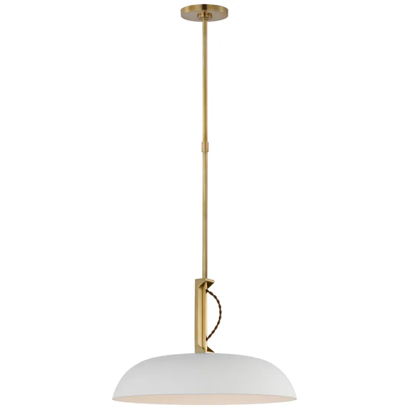 Amber Lewis Cyrus 19" Pendant in Hand-Rubbed Antique Brass and White with White Glass Ceiling Light W18.5"