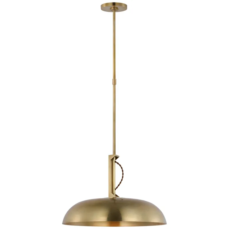 Amber Lewis Cyrus 19" Pendant in Hand-Rubbed Antique Brass with White Glass Ceiling Light W18.5"