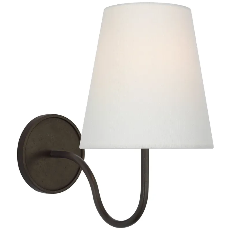 Amber Lewis Lyndsie Small Sconce in Aged Iron with Linen Shade Wall Light W6" x H10.75"