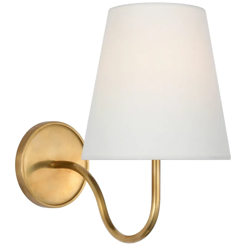 Amber Lewis Lyndsie Small Sconce in Hand-Rubbed Antique Brass with Linen Shade Wall Light W6" x H10.75"