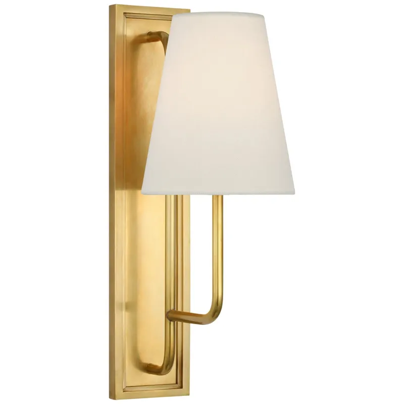 Amber Lewis Rui Sconce in Hand-Rubbed Antique Brass with Linen Shade Wall Light W5" x H14"
