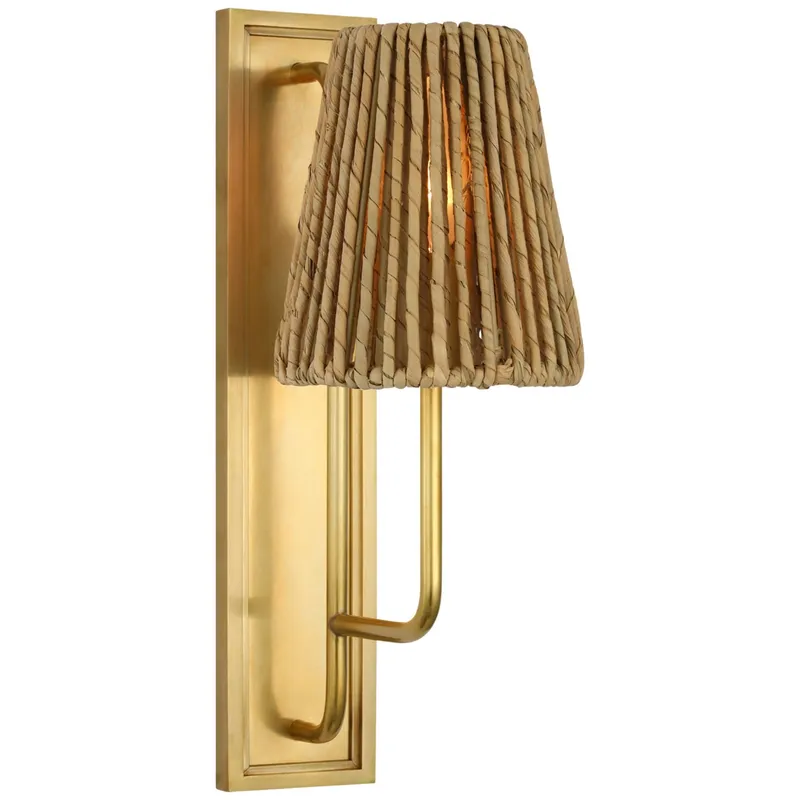 Amber Lewis Rui Sconce in Hand-Rubbed Antique Brass with Natural Abaca Shade Wall Light W5" x H14"