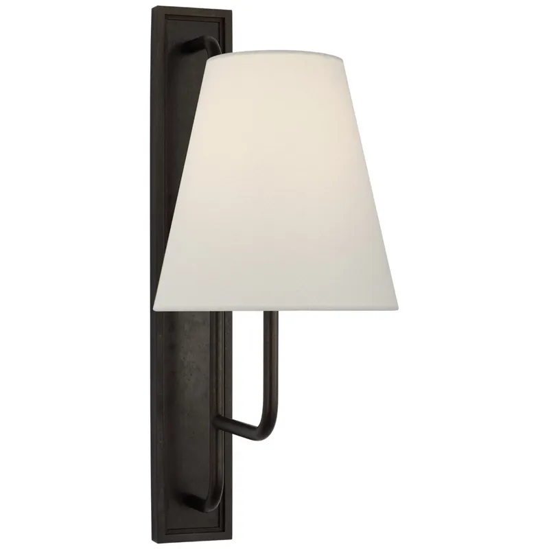 Amber Lewis Rui Tall Sconce in Aged Iron with Linen Shade Wall Light W8" x H20"