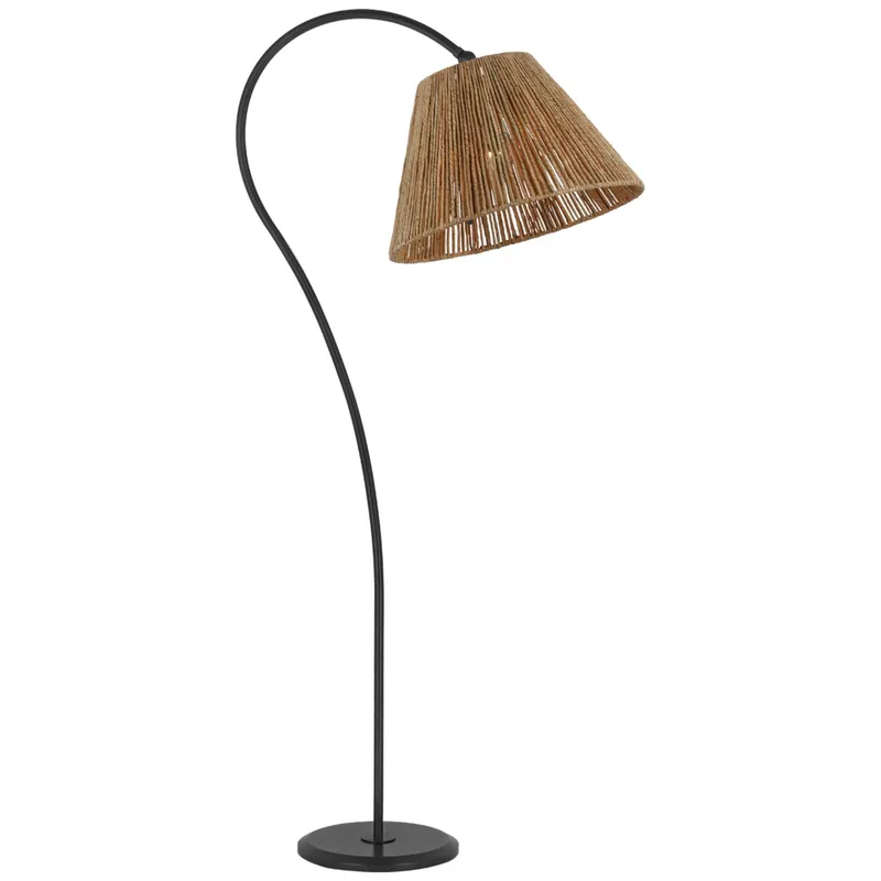 Amber Lewis Dume Large Arched Floor Lamp in Aged Iron with Natural Abaca Shade W18" x H63"