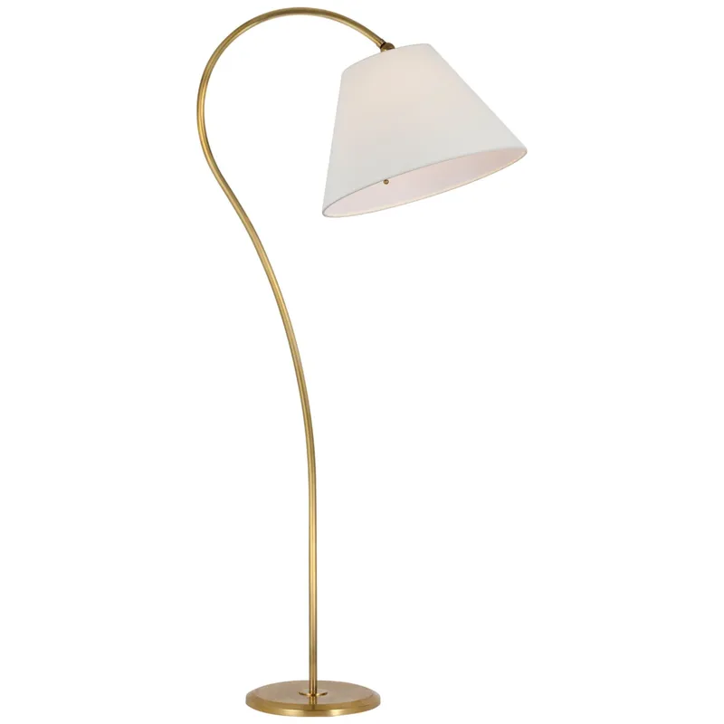 Amber Lewis Dume Large Arched Floor Lamp in Hand-Rubbed Antique Brass with Linen Shade W18" x H63"