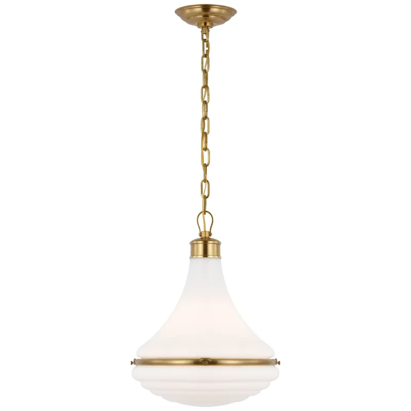 Amber Lewis Wesley 15" Pendant in Hand-Rubbed Antique Brass with White Glass Ceiling Light W14.75" x H19.75"