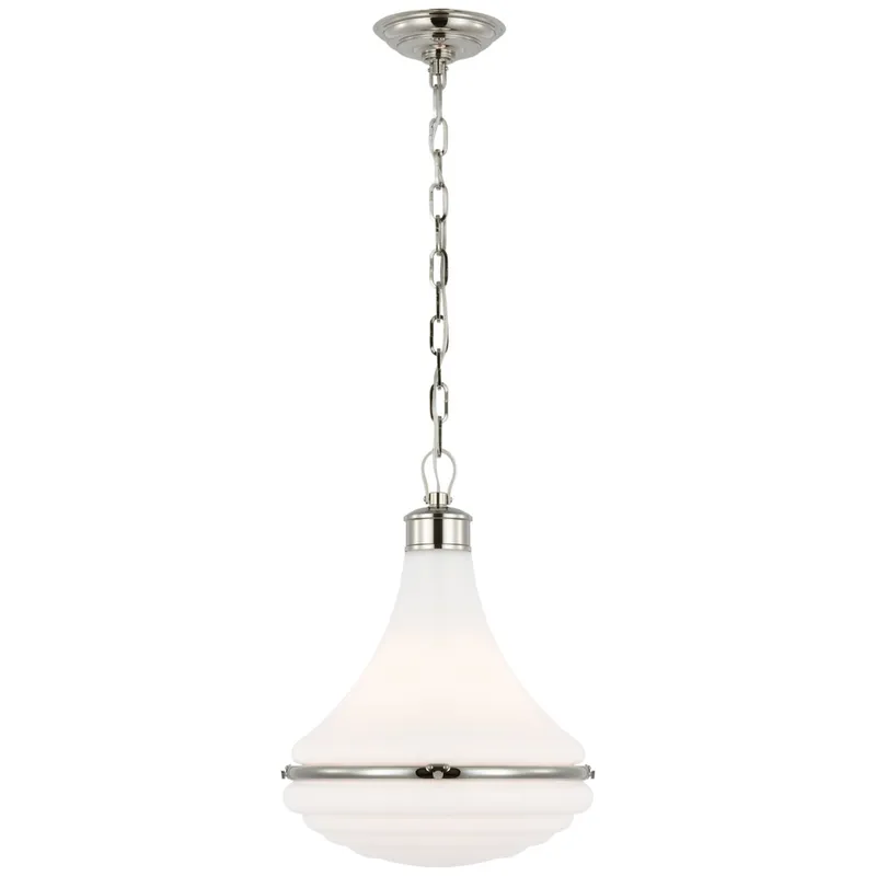 Amber Lewis Wesley 15" Pendant in Polished Nickel with White Glass Ceiling Light W14.75" x H19.75"