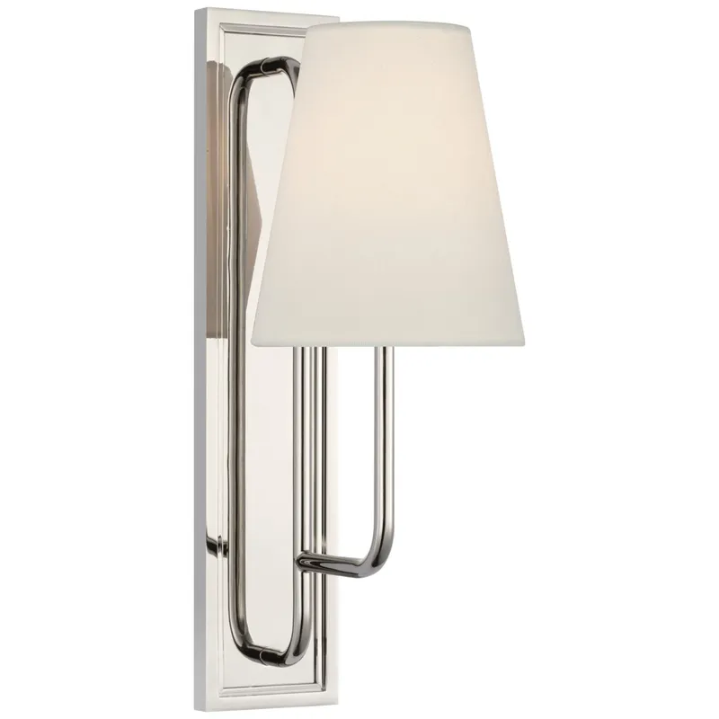 Amber Lewis Rui Sconce in Polished Nickel with Linen Shade Wall Light W5" x H14"