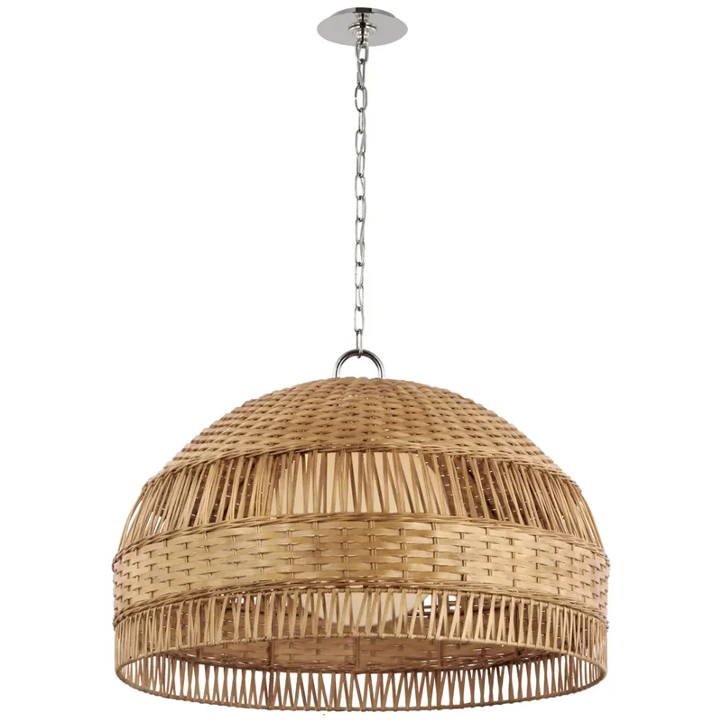 Marie Flanigan Whit Extra Large Dome Hanging Shade in Polished Nickel and Natural Wicker Ceiling Light W30.75" x H21.25"