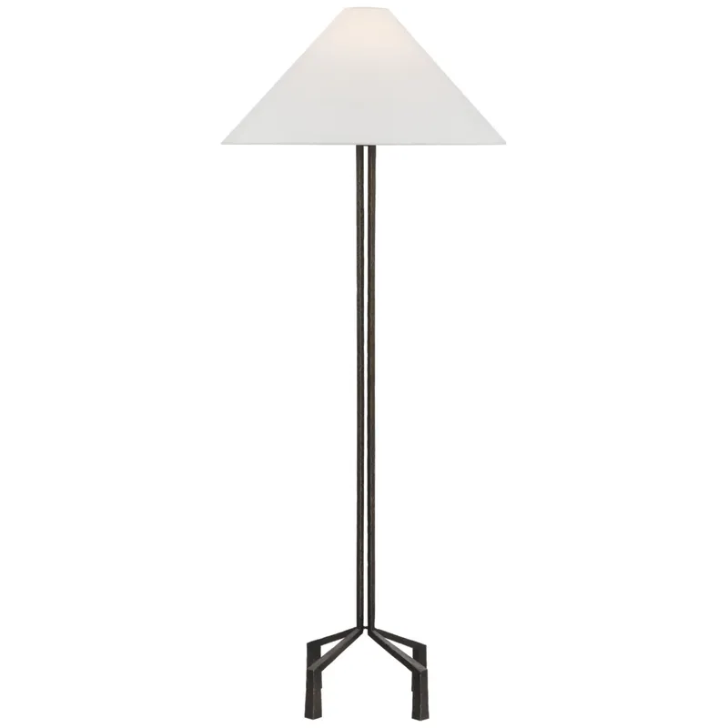 Marie Flanigan Clifford Large Forged Floor Lamp in Aged Iron with Linen Shade W25.25" x H62.25"