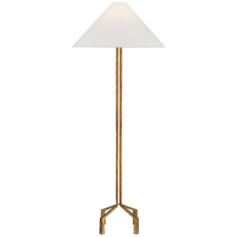 Marie Flanigan Clifford Large Forged Floor Lamp in Gilded Iron with Linen Shade W25.25" x H62.25"