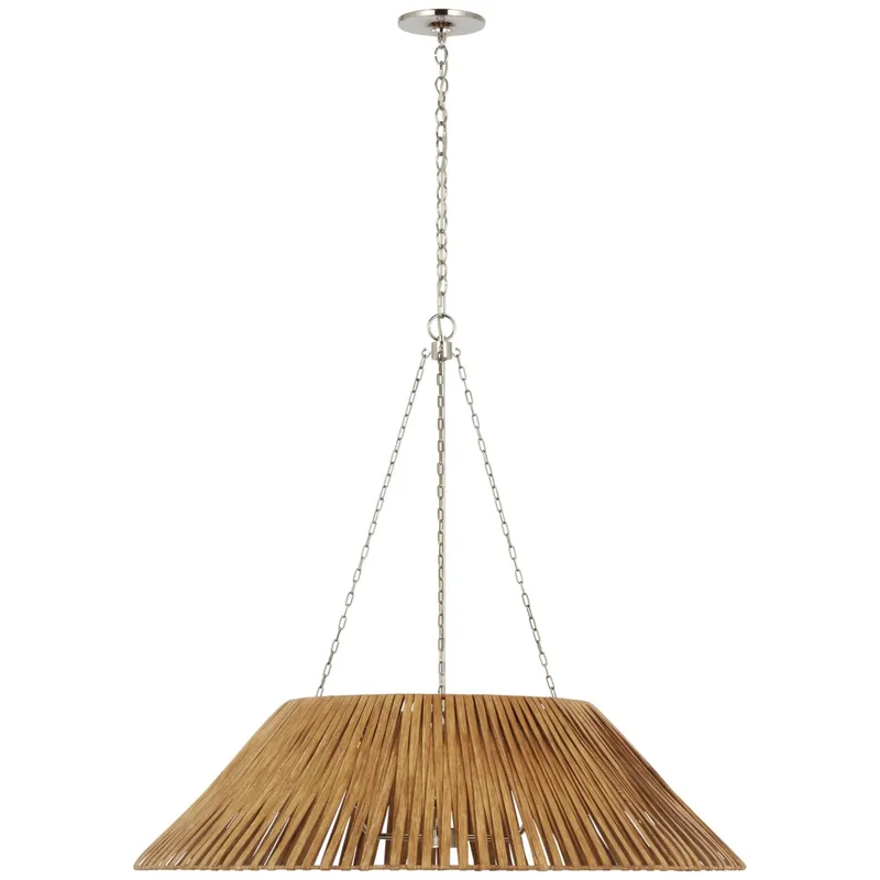Marie Flanigan Corinne Extra Large Wrapped Hanging Shade in Polished Nickel with Natural Wicker Shade Ceiling Light W36.25" x H32.5"