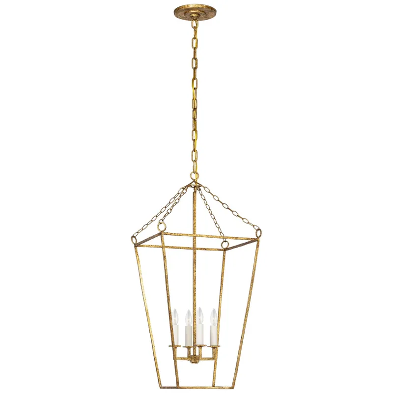 Marie Flanigan Malloy 14" Open Frame Forged Lantern in Gilded Iron Ceiling Light W14" x H29.75"