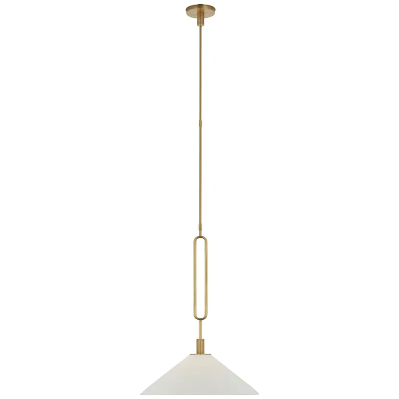 Ray Booth Argo 19" Pendant in Antique Brass with Bisque Shade Ceiling Light W19"
