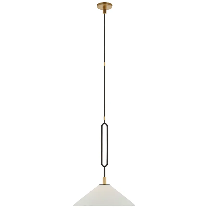 Ray Booth Argo 19" Pendant in Warm Iron and Antique Brass with Bisque Shade Ceiling Light W19"