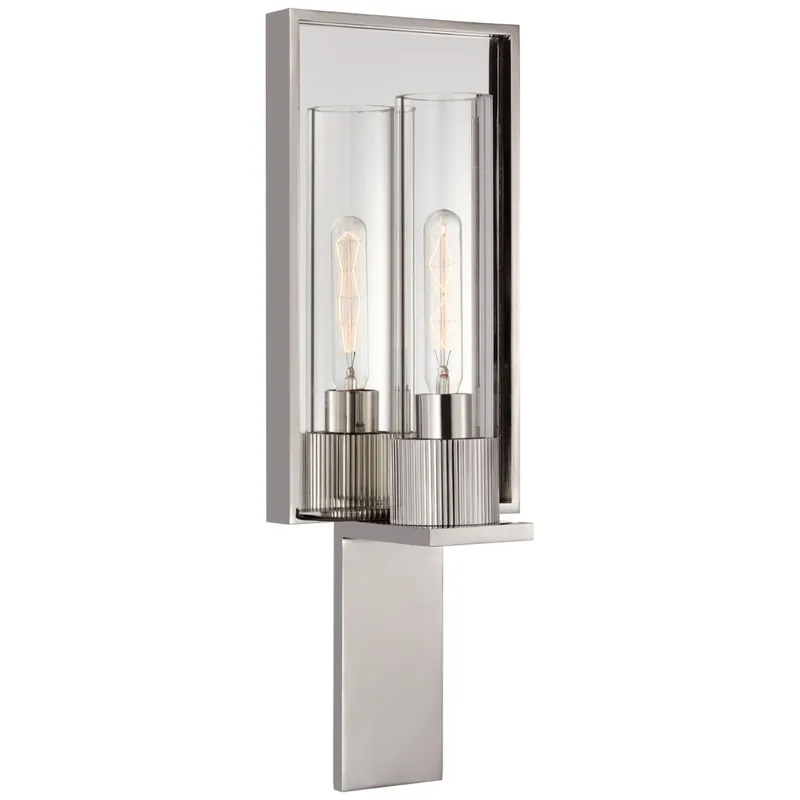 Ray Booth Beza Single Reflector Sconce in Polished Nickel and Mirror with Clear Glass Wall Light W5.75" x H16.25"