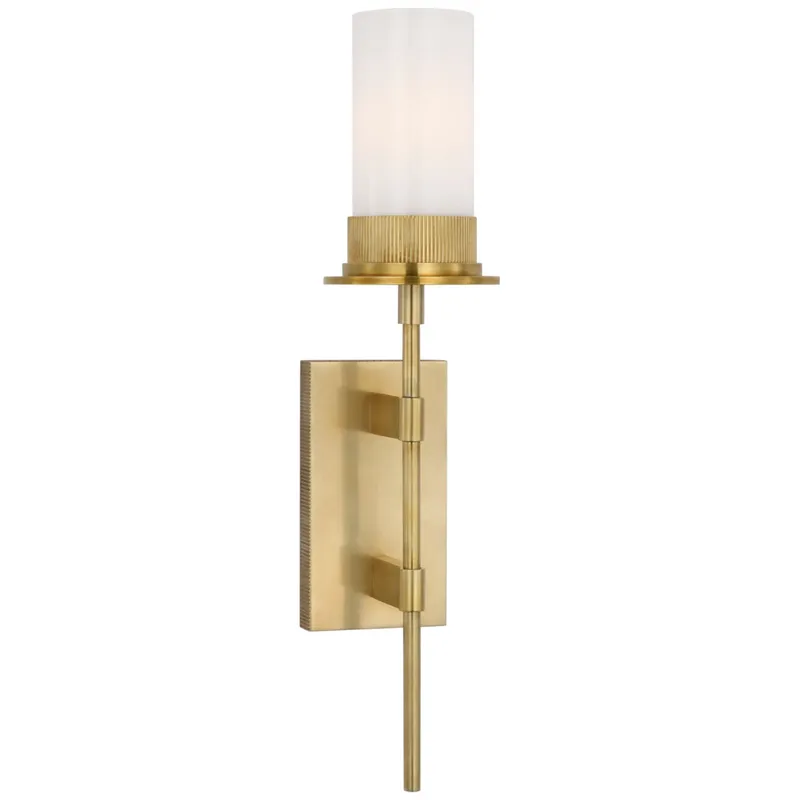 Ray Booth Beza Large Tail Sconce in Antique Brass with White Glass Wall Light W5.25" x H22.5"
