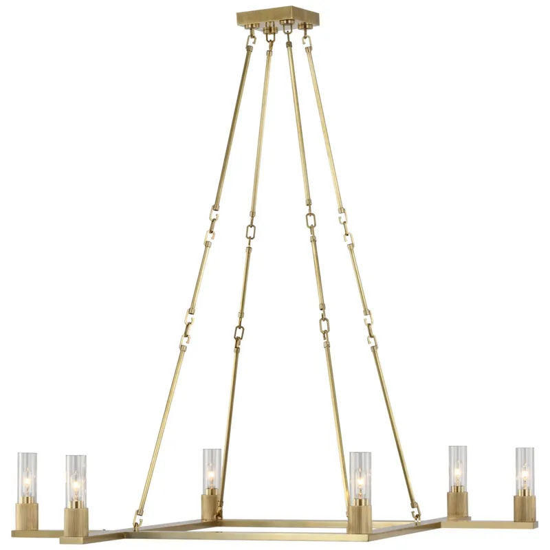 Ray Booth Beza Extra Large Chandelier in Antique Brass with Clear Glass Ceiling Light W42"