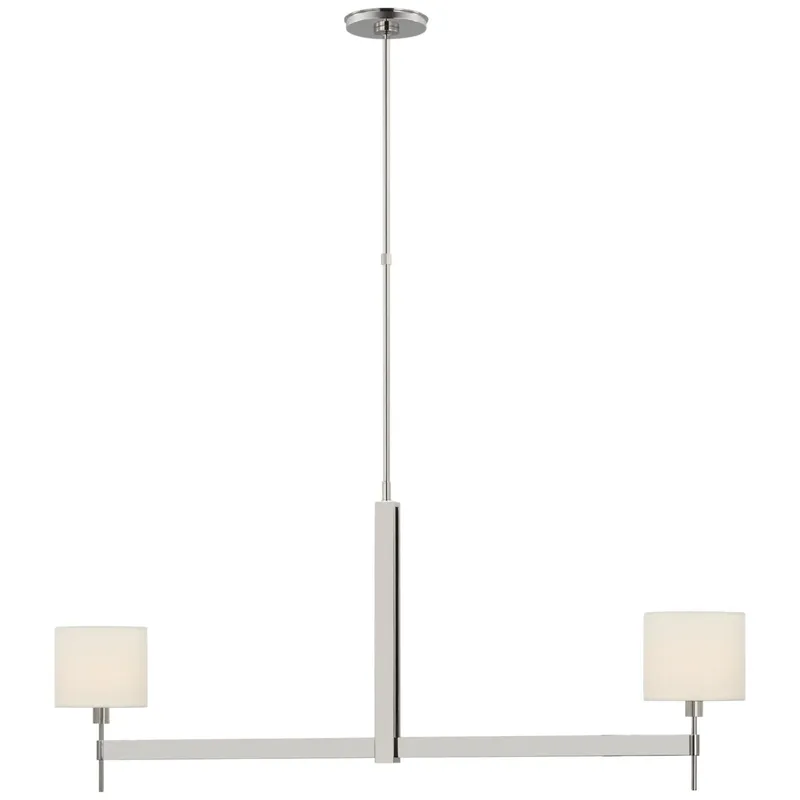 Ray Booth Brontes Large Linear Chandelier in Polished Nickel with Linen Shades Ceiling Light W7" x 54"