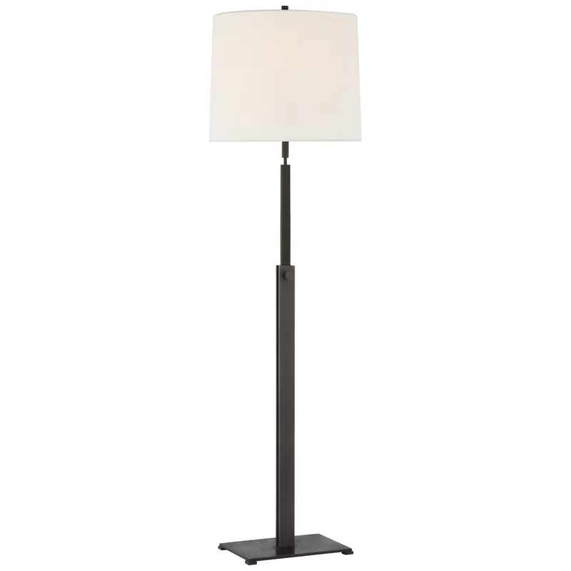 Ray Booth Cadmus Medium Adjustable Floor Lamp in Warm Iron with Linen Shade W16" x H49.25" - 67"