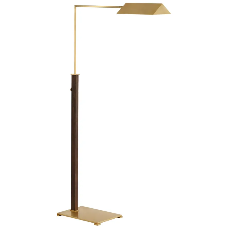 Ray Booth Copse Medium Pharmacy Floor Lamp in Antique Brass and Dark Walnut W10.75" x H43" - 60"