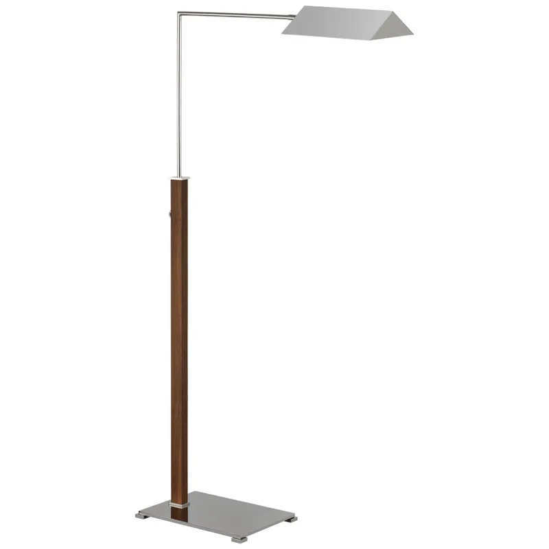 Ray Booth Copse Medium Pharmacy Floor Lamp in Polished Nickel and Walnut W10.75" x H43" - 60"