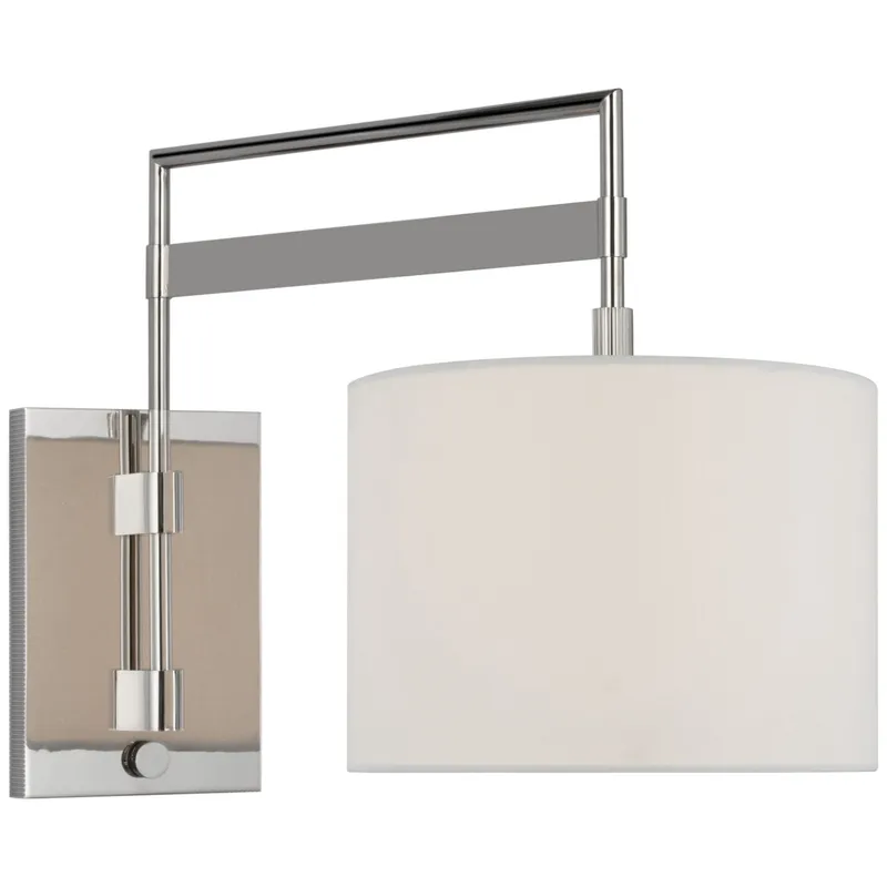 Ray Booth Gael Medium Articulating Wall Light in Polished Nickel with Linen Shade W11" x H15"