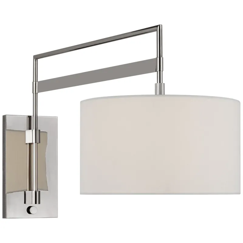 Ray Booth Gael Large Articulating Wall Light in Polished Nickel with Linen Shade W14" x H17.5"