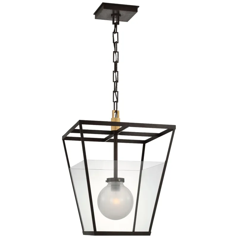 Ray Booth Illume 18" Lantern in Warm Iron and Antique-Burnished Brass with Clear Glass Ceiling Light W18" x H24"