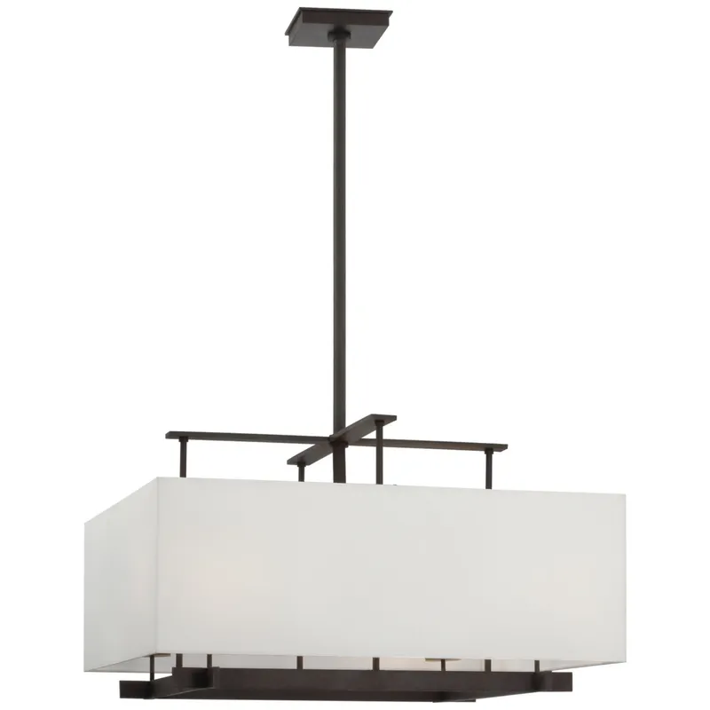 Ray Booth Jase Extra Large Hanging Shade in Warm Iron with Linen Shade Ceiling Light W34.5"