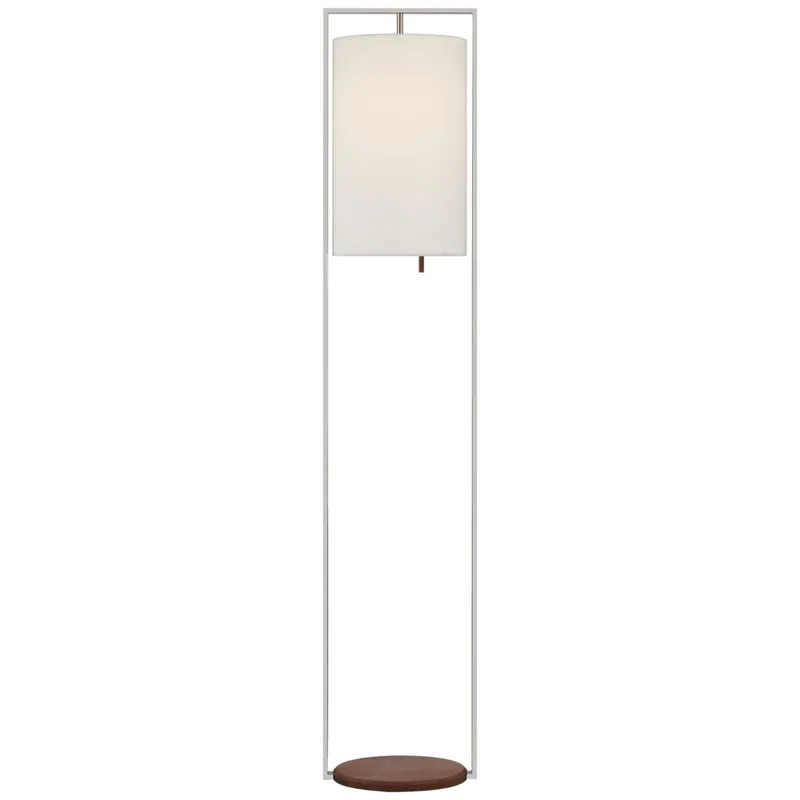 Ray Booth Zenz Medium Floor Lamp in Polished Nickel and Walnut with Linen Shade W11.5" x H58"