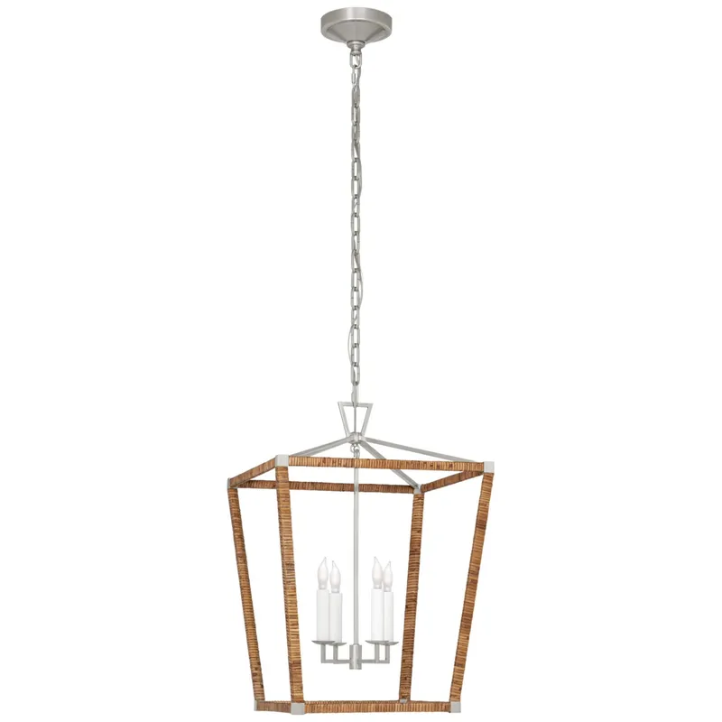 Chapman & Myers Darlana Medium Wrapped Lantern in Polished Nickel and Natural Rattan Ceiling Light W17" x H24.5"